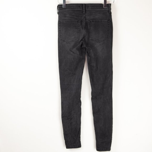 Free People Busted Skinny Jeans High Waist Denim Distressed Black Size 25 - Picture 2 of 6